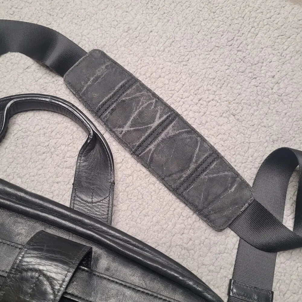 Tumi Two Way Laptop Briefcase Bag Black Leather Adjustable Shoulder Strap Work